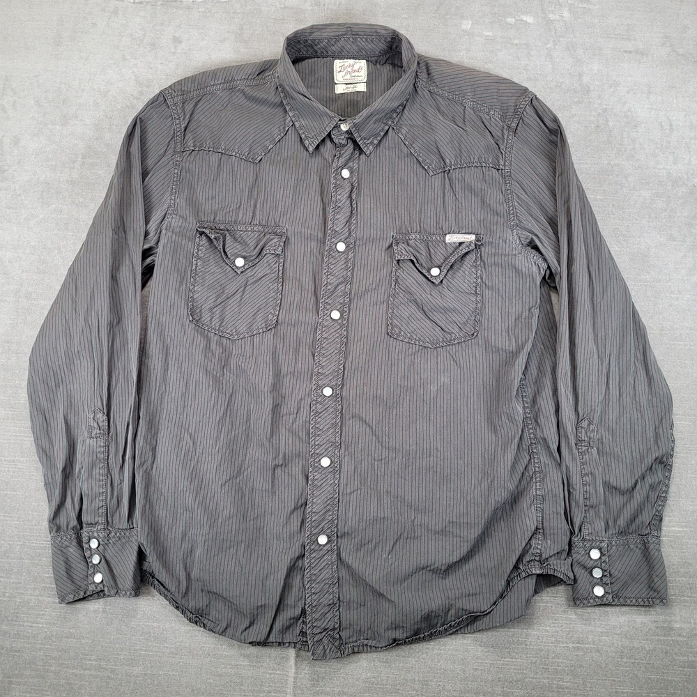 Lucky Brand Sportswear Western Shirt Pearl Snap Mens Large Gray‎ Long Sleeve